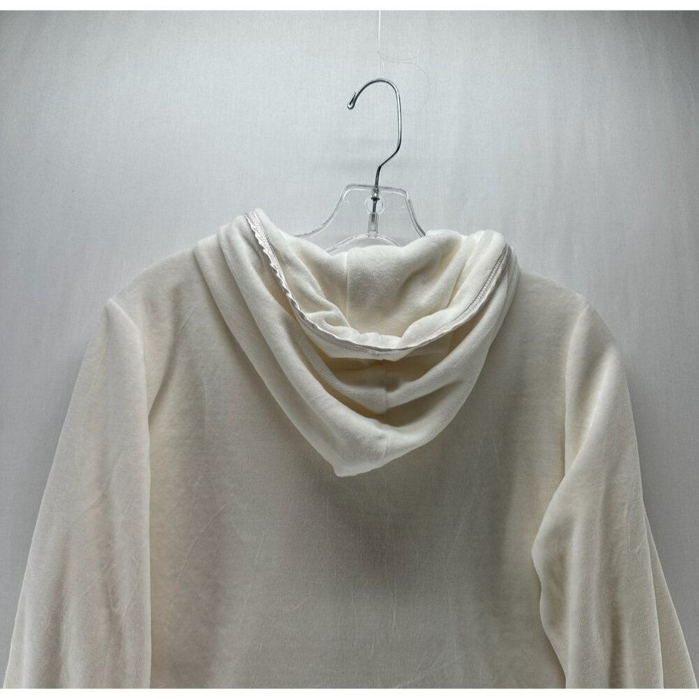 Izod Movement Velour Full-zip Hooded Sweatshirt Women L Stretch Pocket Off White - Picture 6 of 12